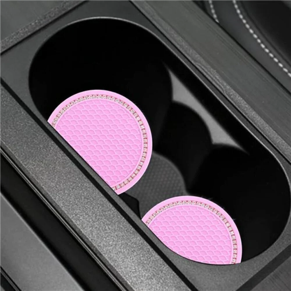 Pink Car Cup Coaster Bling Vehicle 2 Pack Rhinestone Diamond Universal Insert